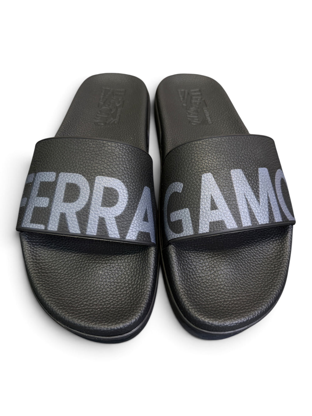 Salvatore Ferragamo Logo Rubber Pool Slides Black Size US Men's 10