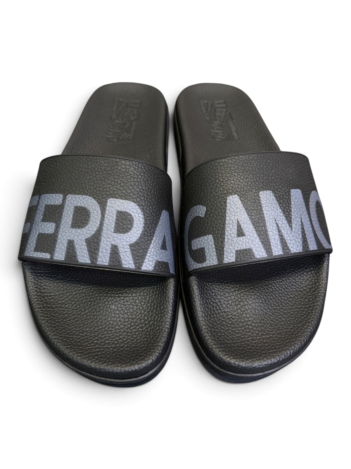 Salvatore Ferragamo Logo Rubber Pool Slides Black Size US Men's 10