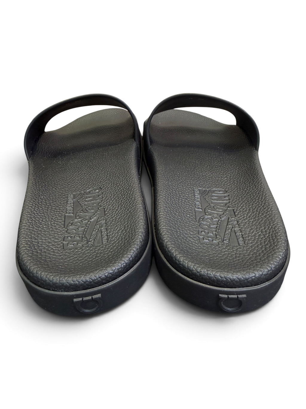 Salvatore Ferragamo Logo Rubber Pool Slides Black Size US Men's 10