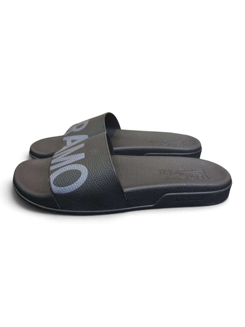 Salvatore Ferragamo Logo Rubber Pool Slides Black Size US Men's 10