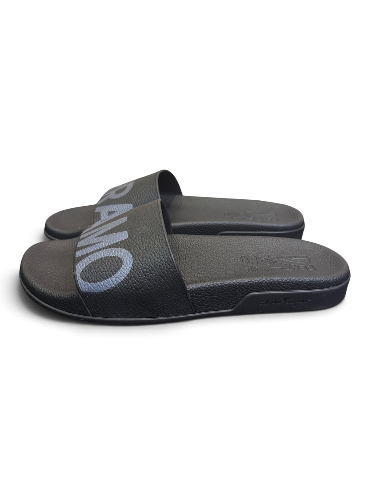 Salvatore Ferragamo Logo Rubber Pool Slides Black Size US Men's 10