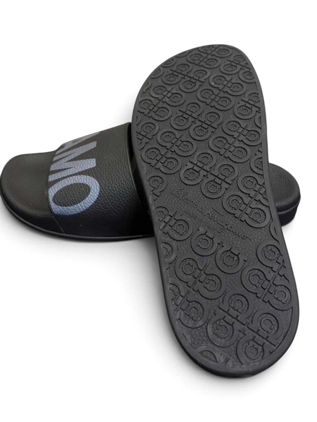 Salvatore Ferragamo Logo Rubber Pool Slides Black Size US Men's 10