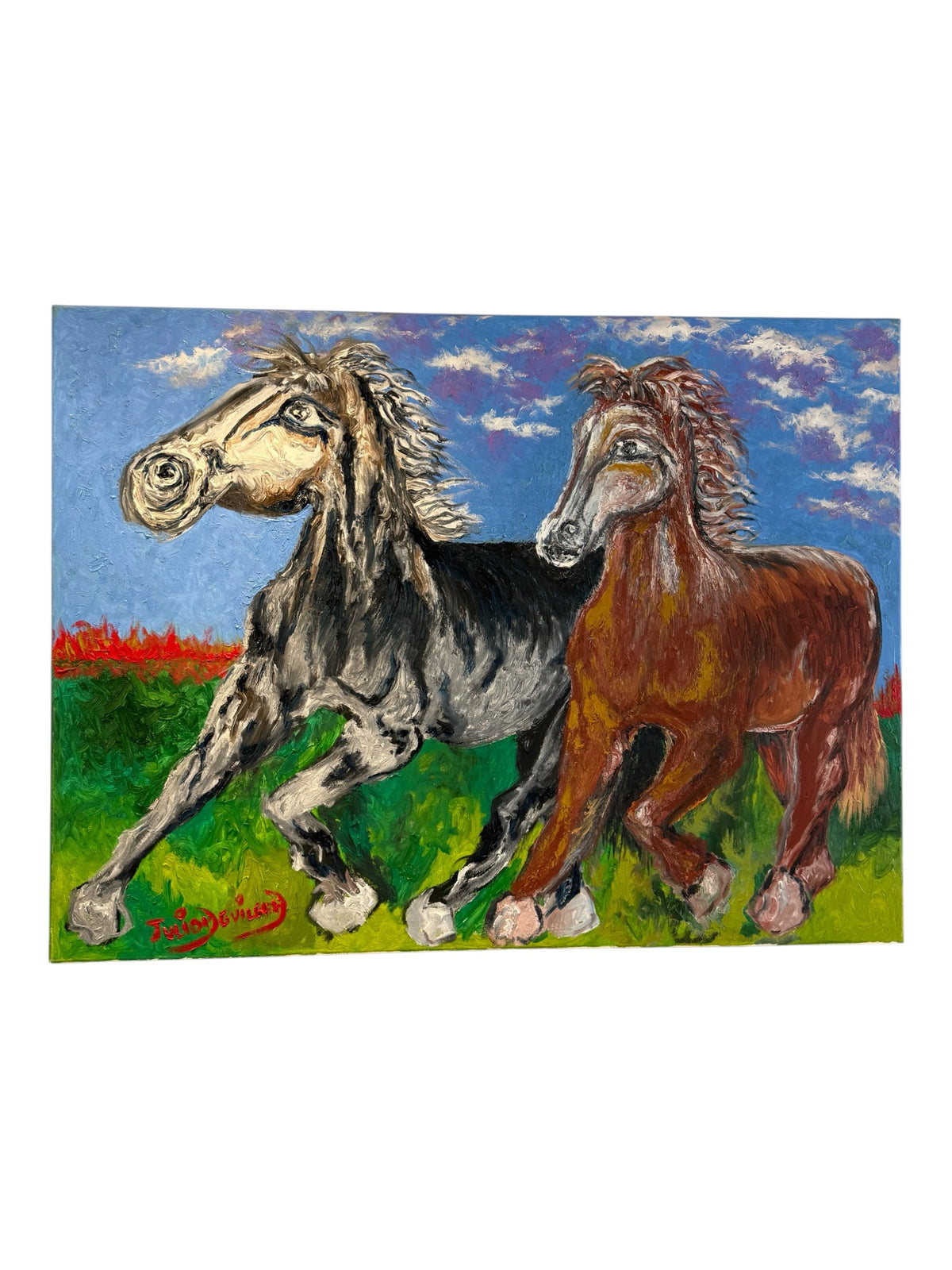 Julio Aguilera “Two Horses” – Oil on Canvas, 48 × 36 in, 2023