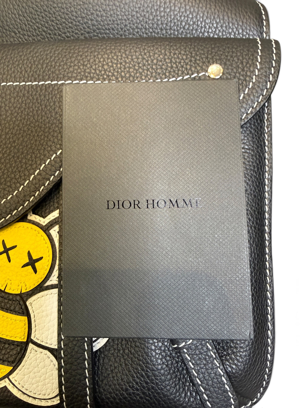 Dior x KAWS Men's Saddle Side Bag – Black Leather with Bee Appliqué