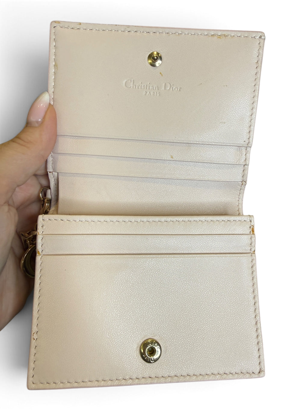 Christian Dior Lady Dior Cannage Compact Wallet – Pale Pink
