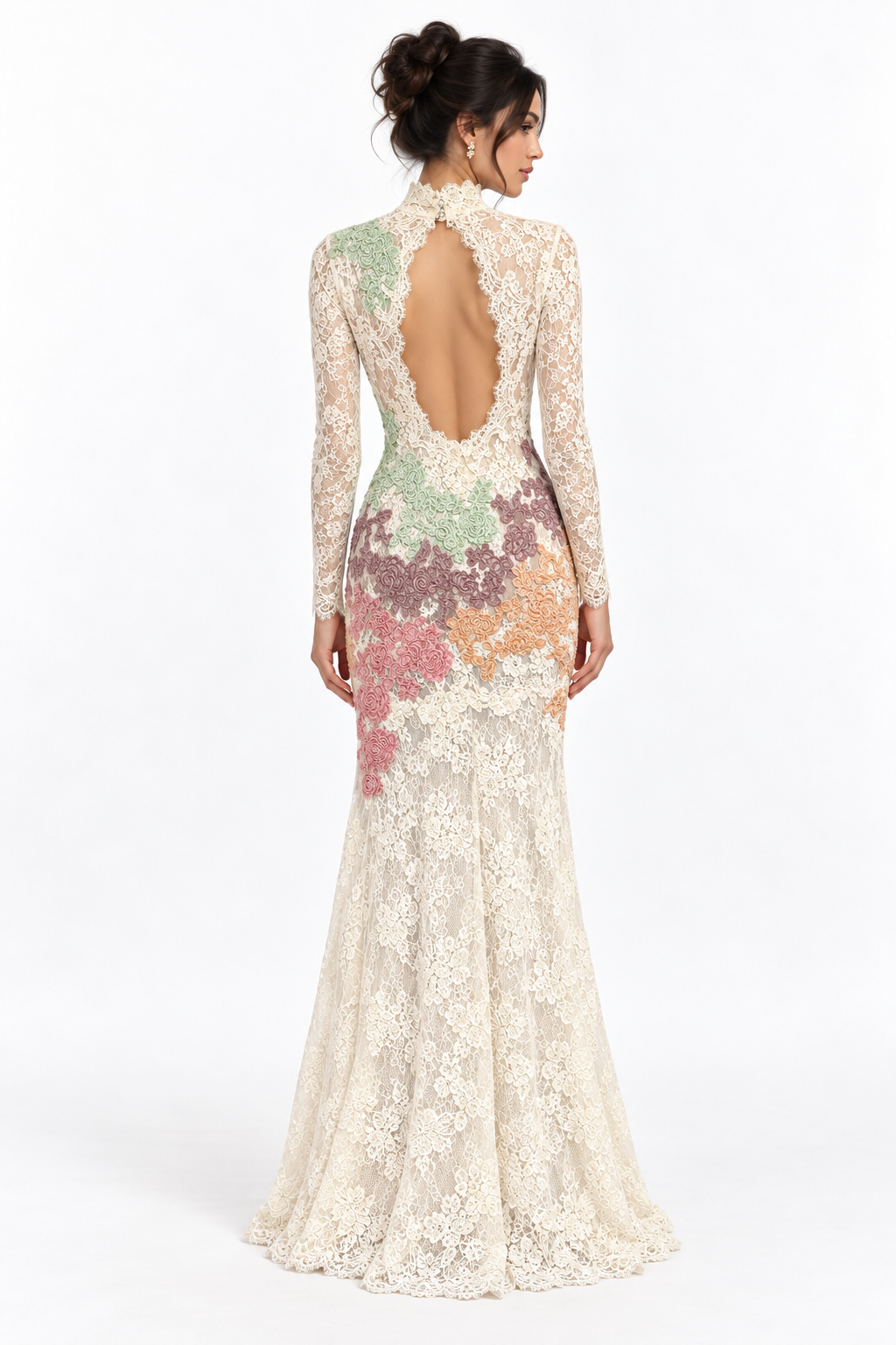G. Novak Annabelle French Lace Open-Back Evening Gown