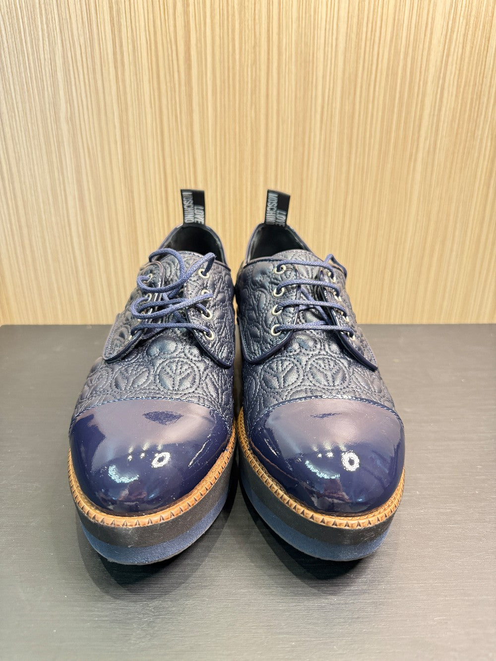 Love Moschino Quilted Platform Oxford Shoes Navy Size EU 39|317