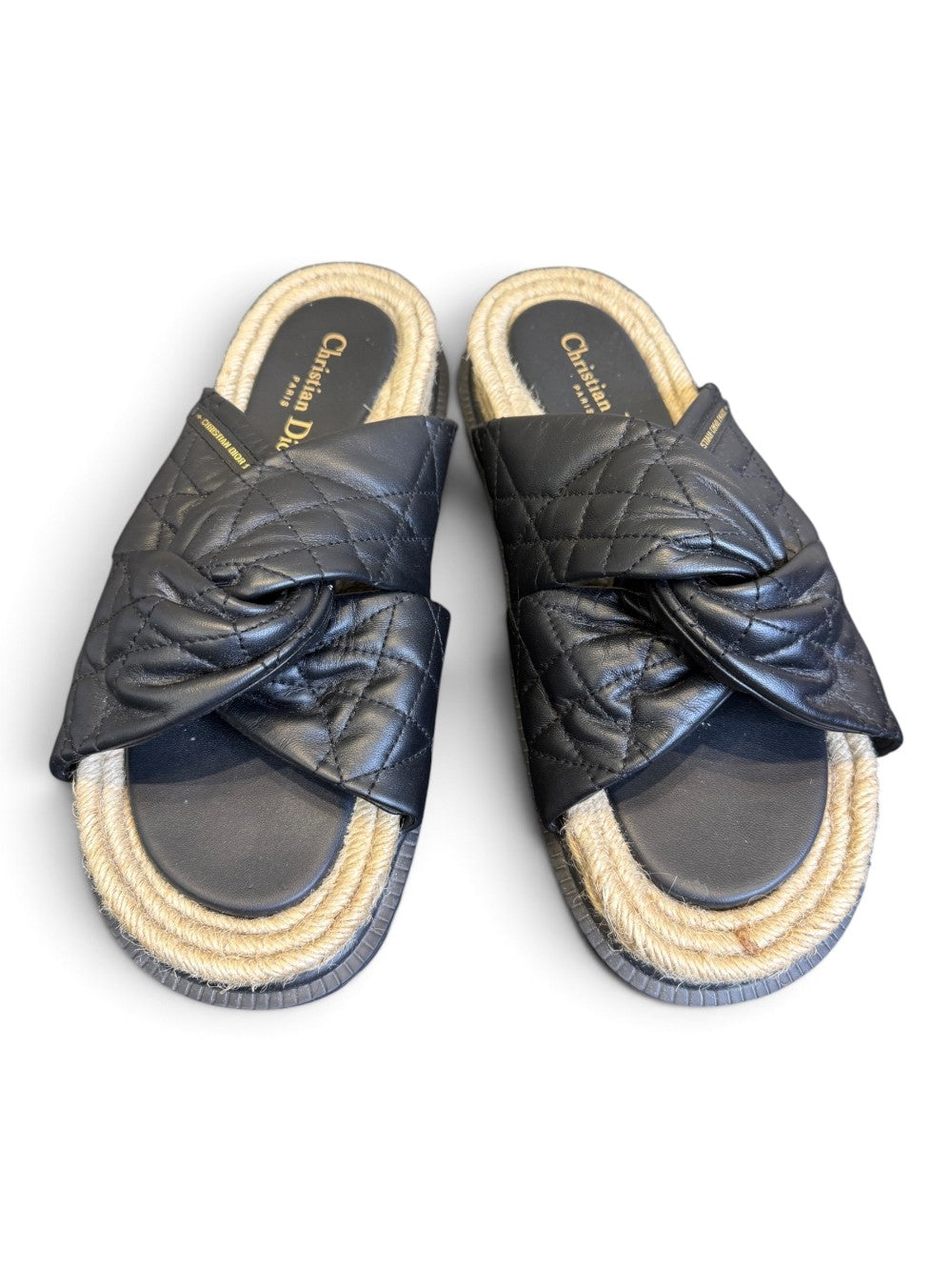 Christian Dior Cannage Quilted Leather Espadrille Slides Black – EU 41|955