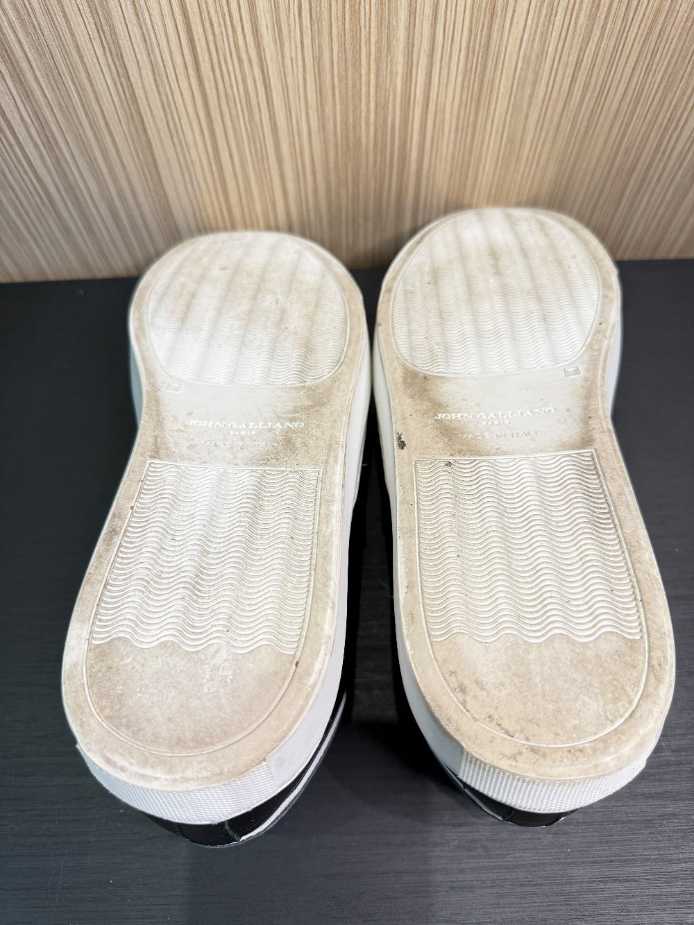 John Galliano Paris Leather Slip-On Sneakers with Logo Strap Size EU 43.5|319