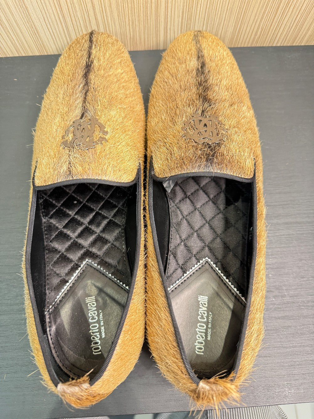 Roberto Cavalli Hair-On Goatskin Smoking Slippers Loafers Size EU 44|270