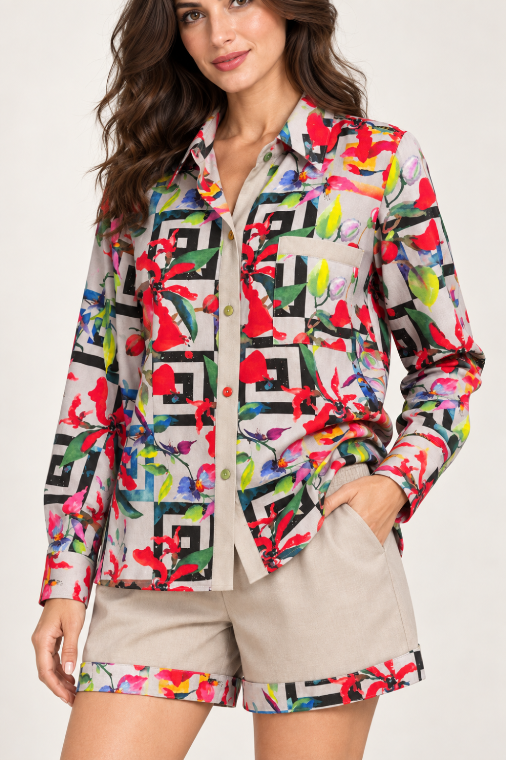 G. Novak Floral Geometric Shirt & Shorts Set – Size Medium|866