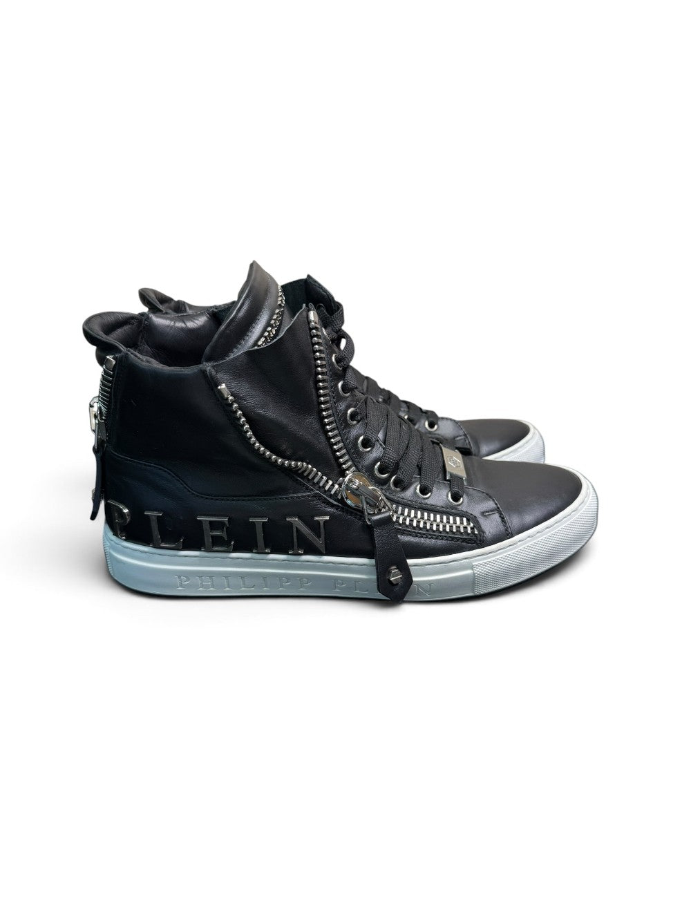 Philipp Plein Black Leather Zip High-Top Sneakers Size EU 41|496