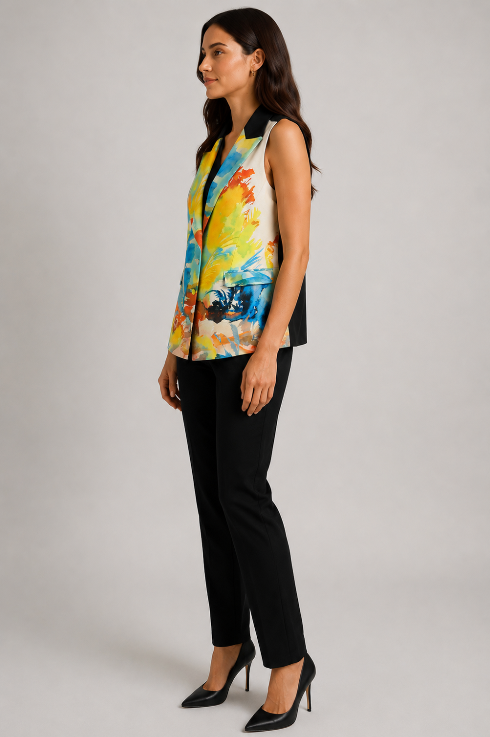 Robert Graham Watercolor Print Sleeveless Blazer Vest|548