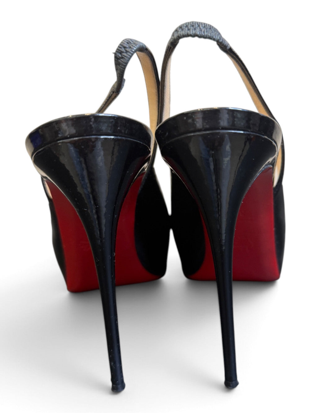 Christian Louboutin Black Patent Leather Peep-Toe Platform Slingback Pumps – US 9.5 (EU 39.5)|1086