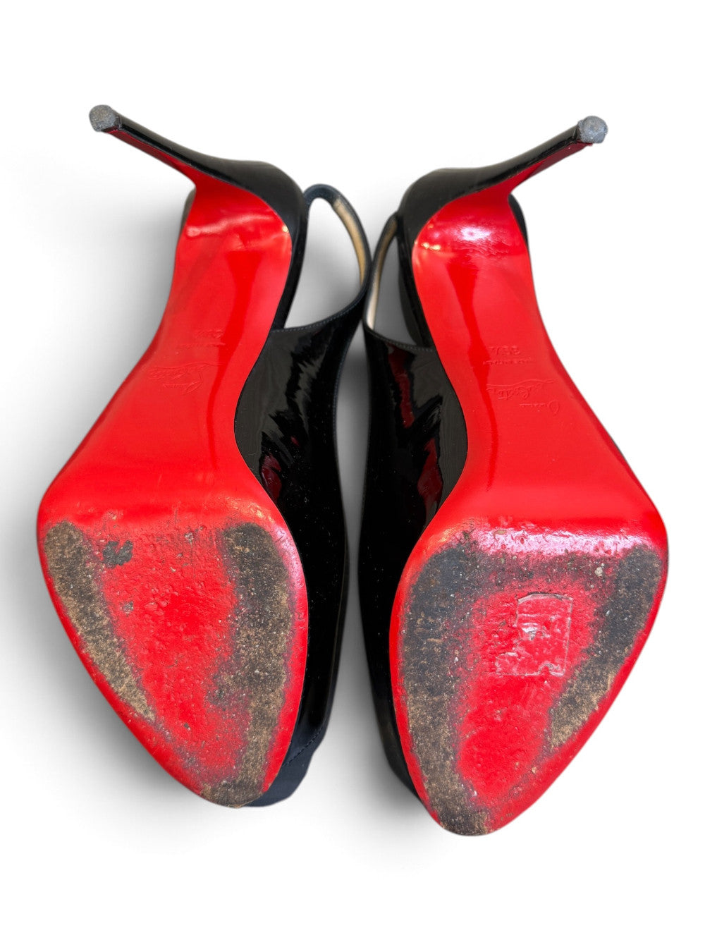 Christian Louboutin Black Patent Leather Peep-Toe Platform Slingback Pumps – US 9.5 (EU 39.5)|1088