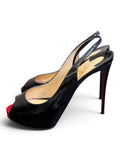 Christian Louboutin Black Patent Leather Peep-Toe Platform Slingback Pumps – US 9.5 (EU 39.5)|1090