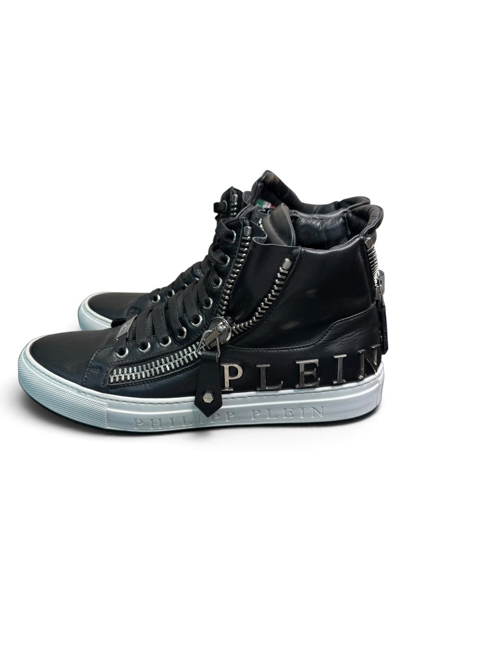 Philipp Plein Black Leather Zip High-Top Sneakers Size EU 41|499