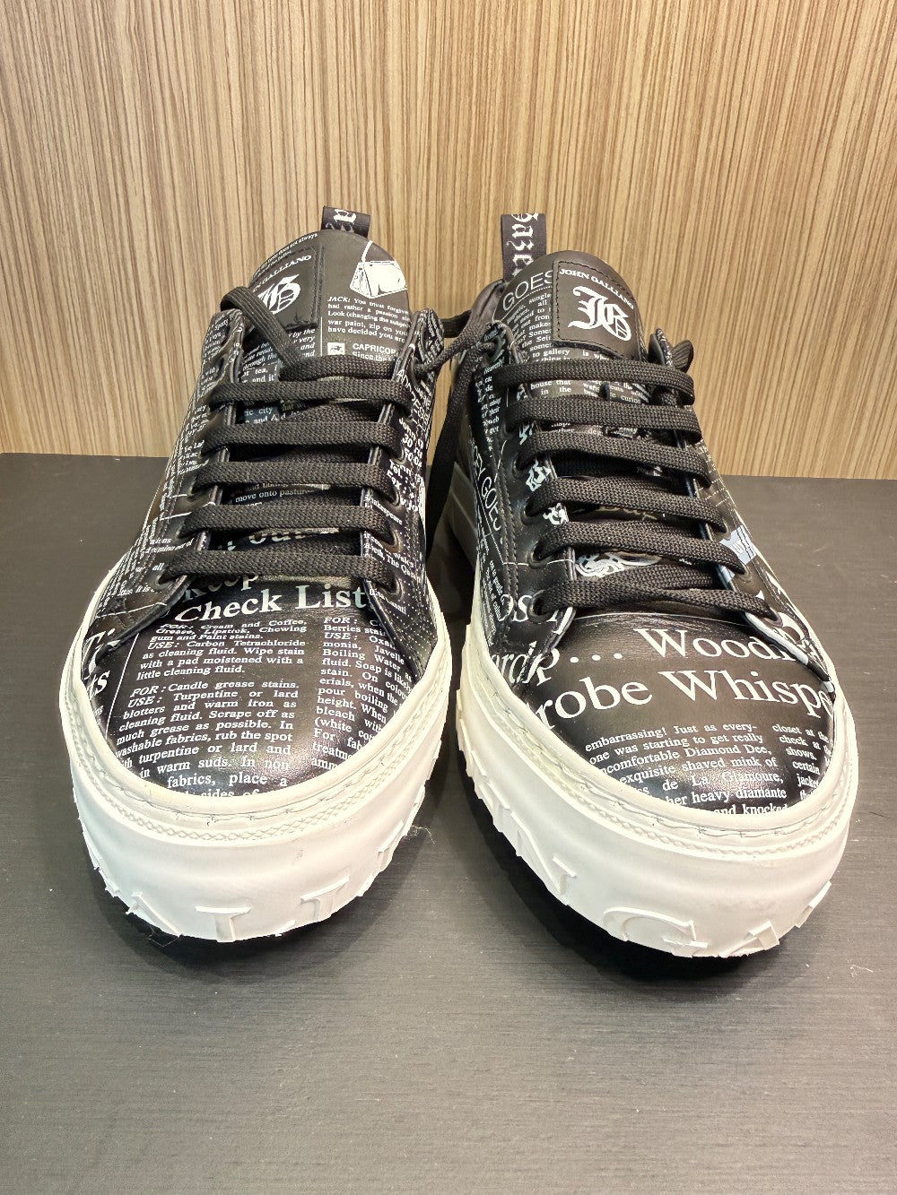 John Galliano Paris Gazette Newspaper Print Leather Sneakers Size EU 40|289