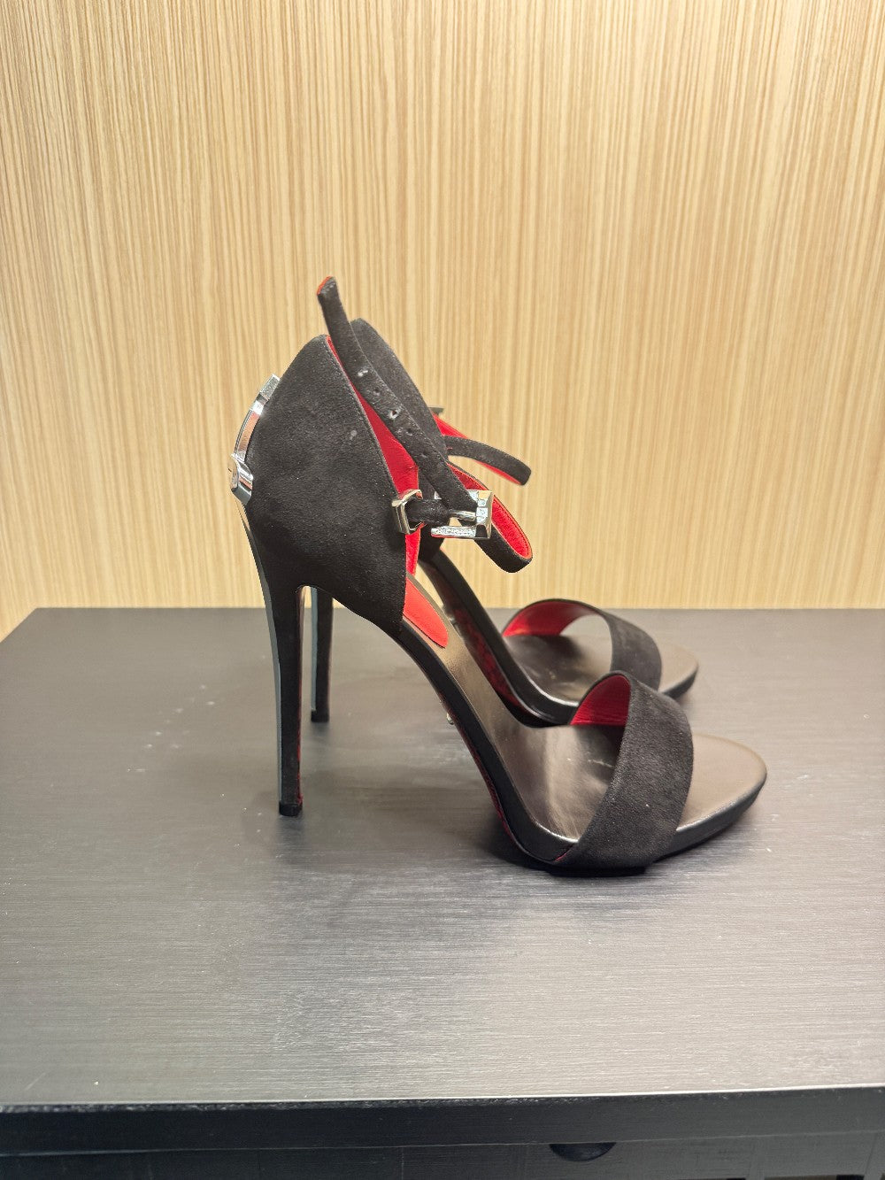 Cesare Paciotti Dagger Heel Black Suede Ankle Strap Sandals – Size 40|112