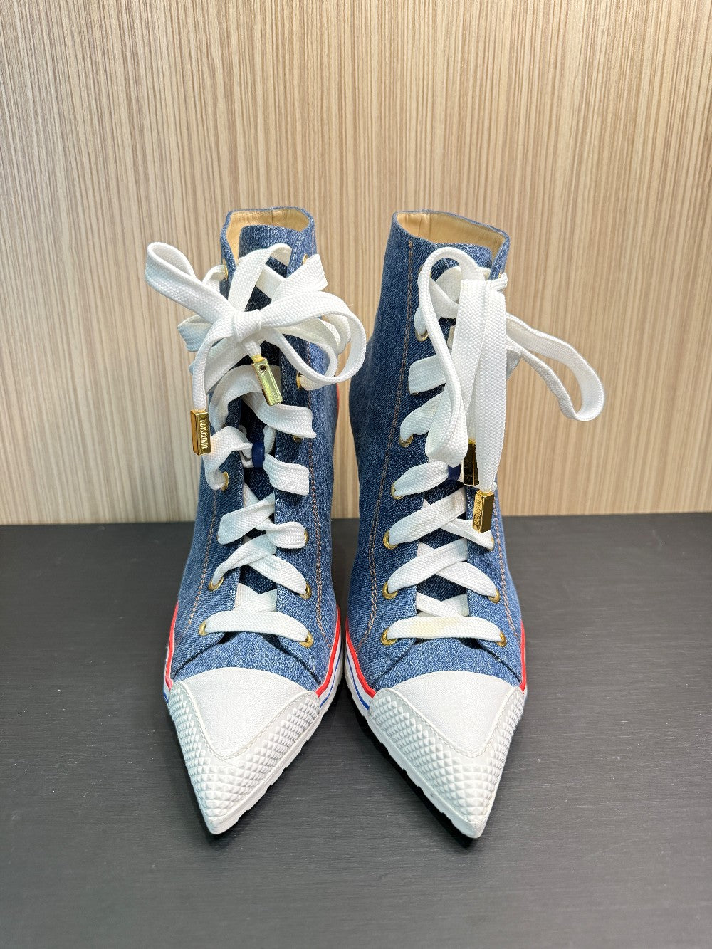 Moschino Couture Denim Lace-Up High Heel Sneaker Boots Size EU 40|309