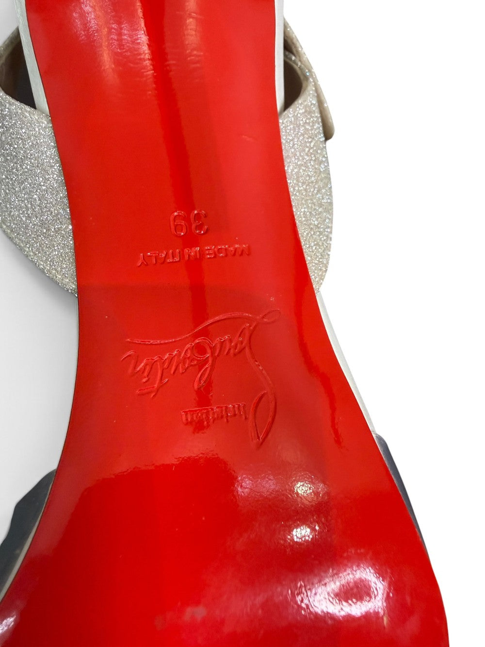 Christian Louboutin Silver Glitter & Clear Double-Strap Pumps|1029