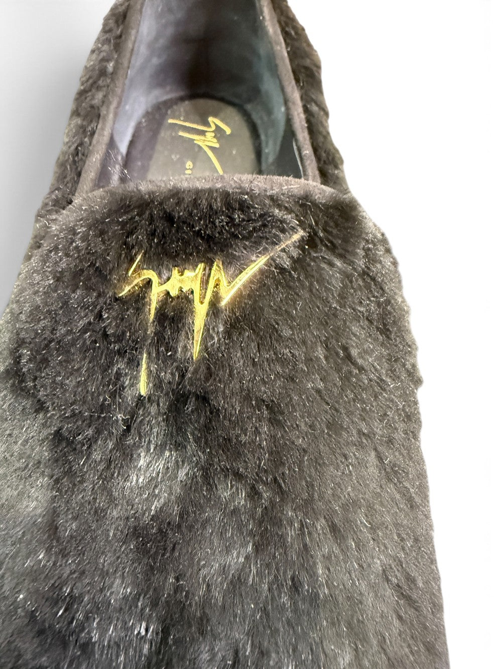 Giuseppe Zanotti Men's Black Rabbit Fur Loafers with Gold Signature – US 11 (EU 44)|1000