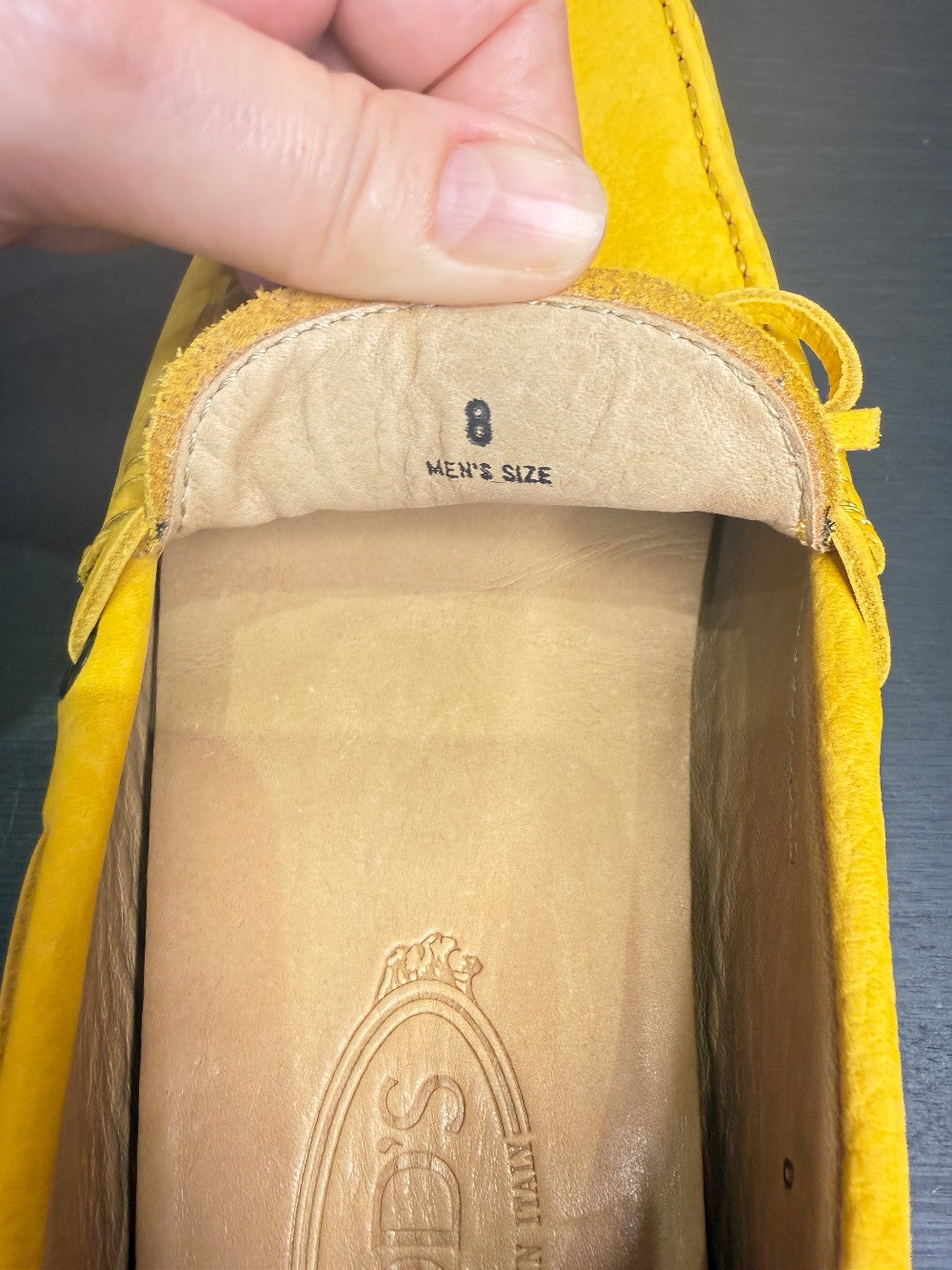TOD'S Men's Gommino Pebbled Leather Driving Loafers Yellow Size US 8 Brand New with Box & Dust Bag|106