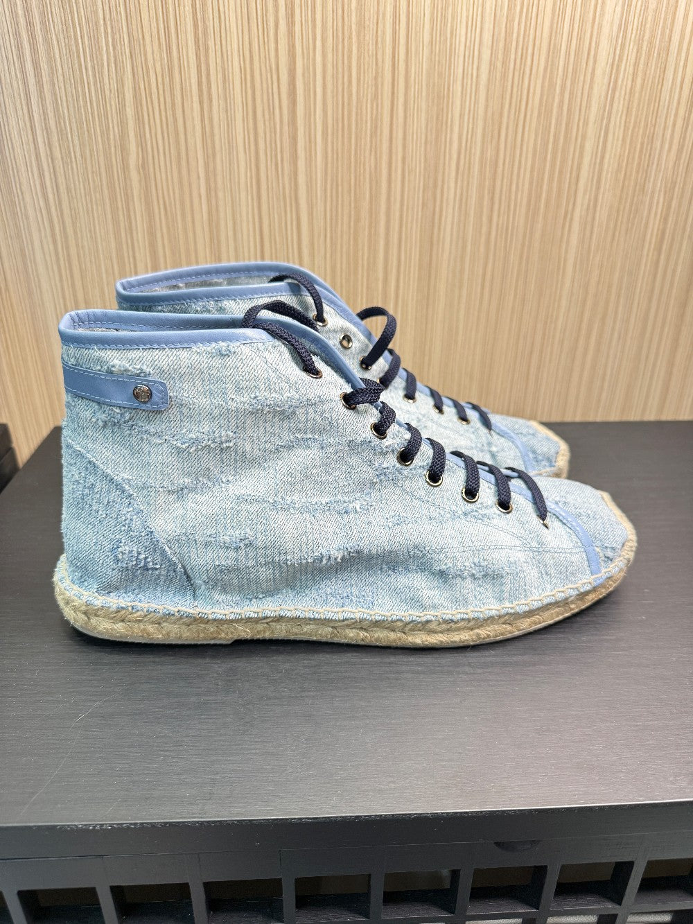 Cesare Paciotti PB301/27T Denim Stone Washed High-Top Espadrille Sneakers Size US Men's 10|254