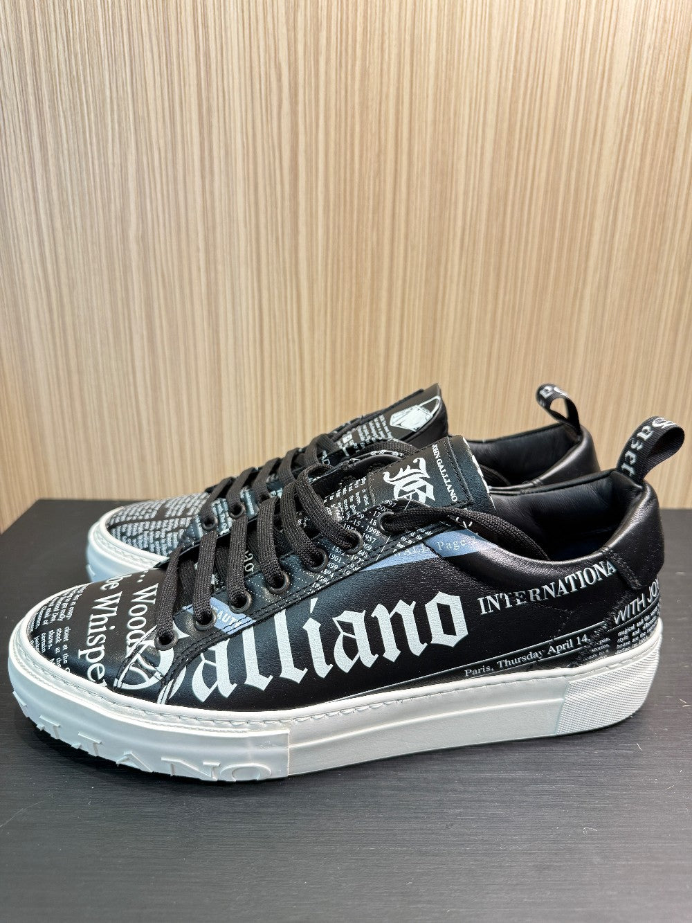 John Galliano Paris Gazette Newspaper Print Leather Sneakers Size EU 40|290