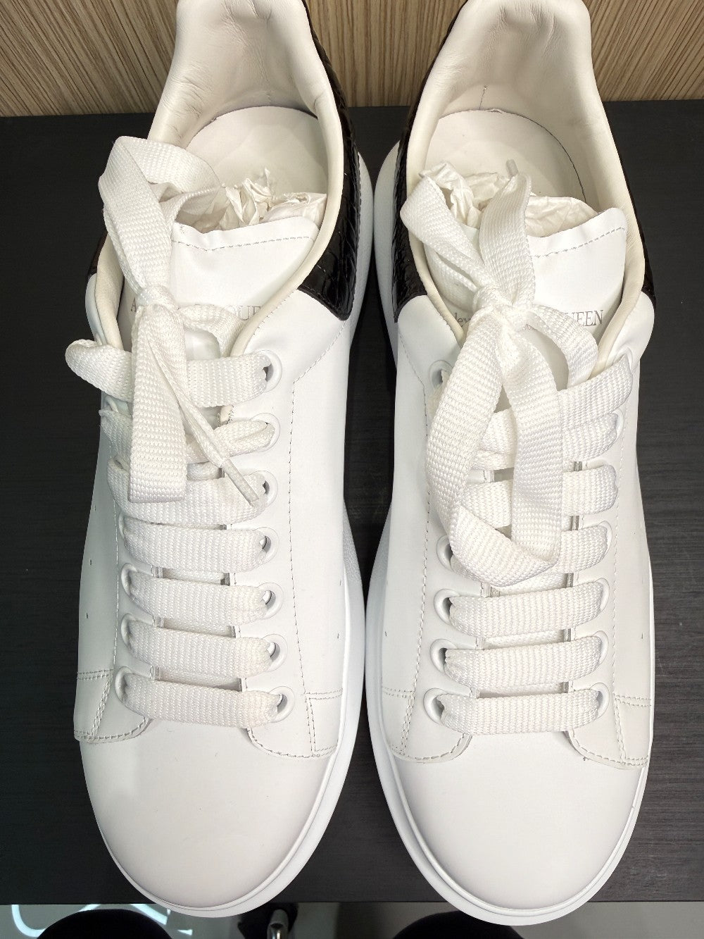 Alexander McQueen Oversized White Leather Sneakers Black Croc Heel Size Size 43.5|159