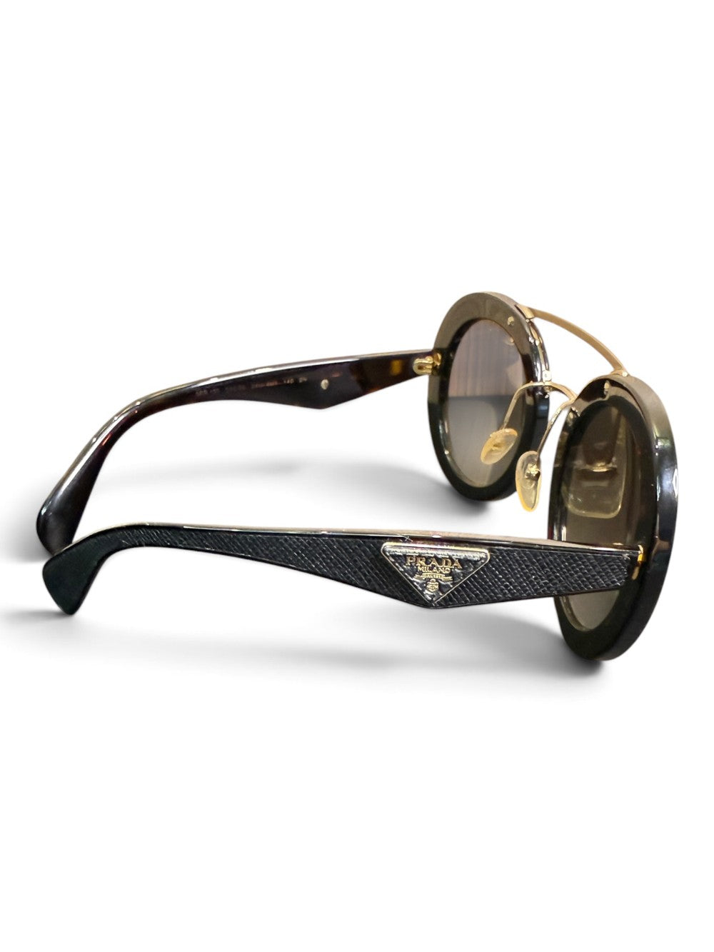 Prada SPR 15S Round Double Bridge Sunglasses Size 53-25-140 – Black|816