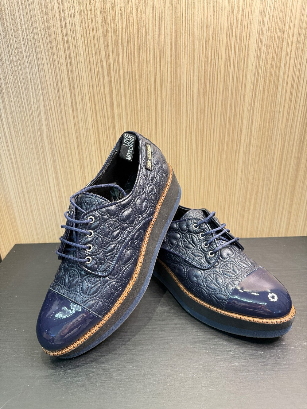 Love Moschino Quilted Platform Oxford Shoes Navy Size EU 39|314