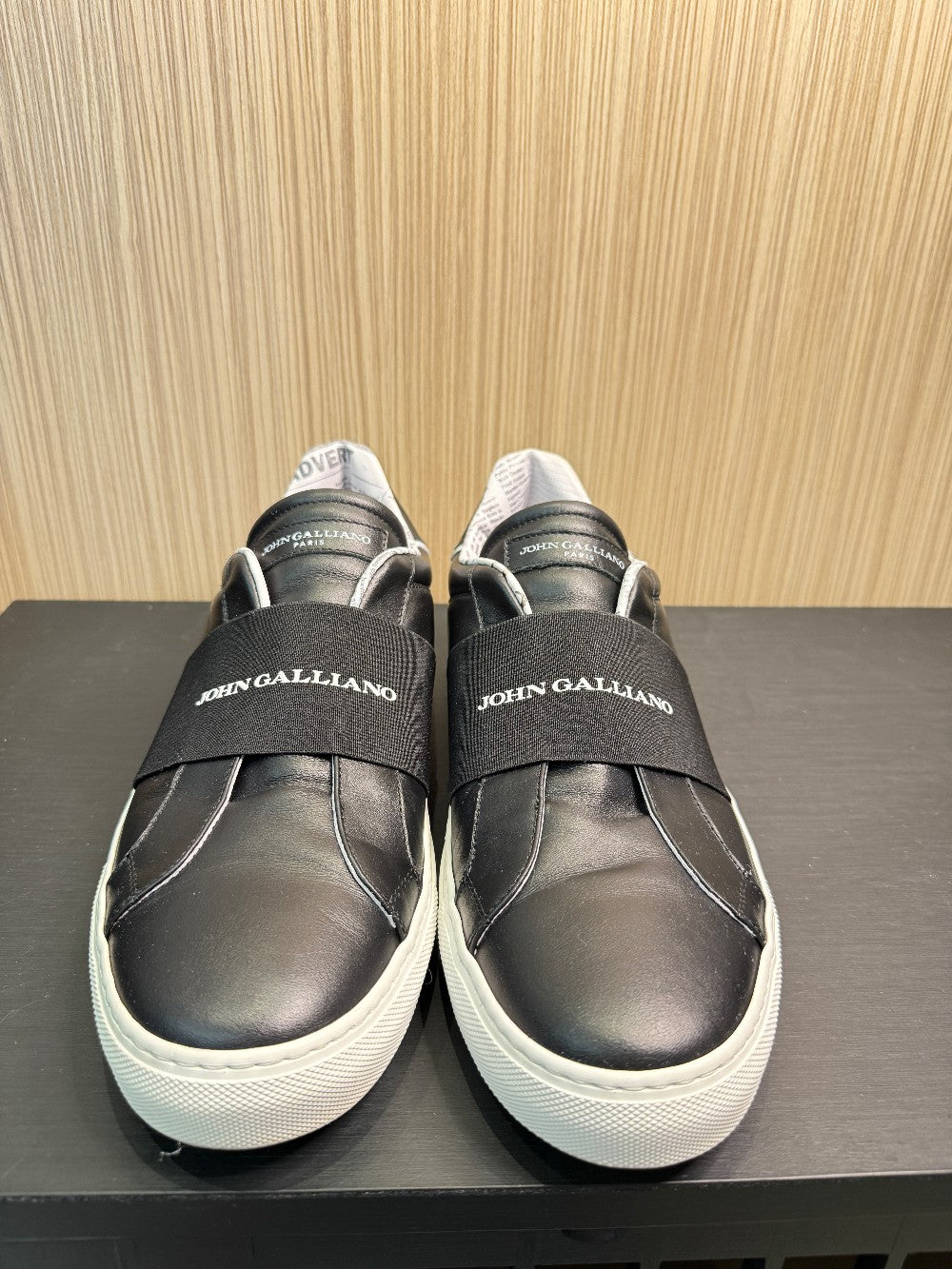 John Galliano Paris Leather Slip-On Sneakers with Logo Strap Size EU 43.5|321