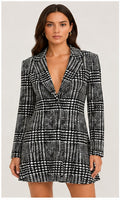 Norma Kamali Black & White Houndstooth Plaid Mini Dress – Size M / 38|554