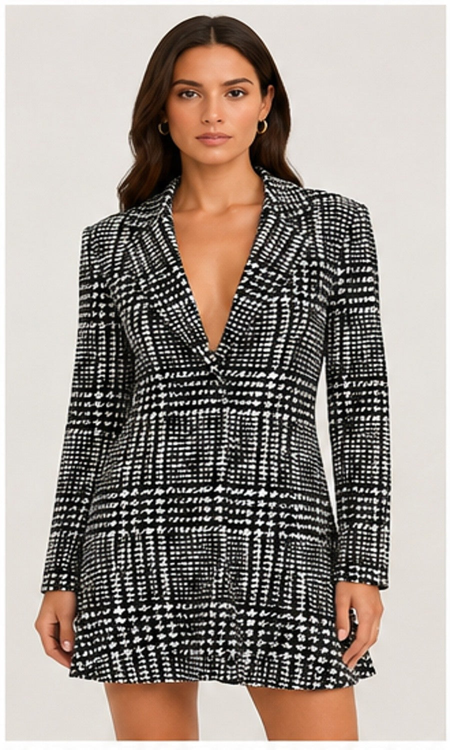 Norma Kamali Black & White Houndstooth Plaid Mini Dress – Size M / 38|554