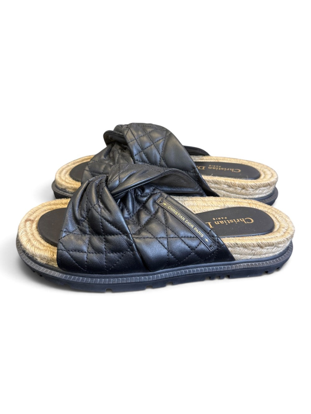 Christian Dior Cannage Quilted Leather Espadrille Slides Black – EU 41|956