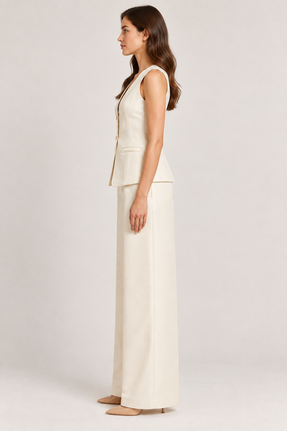 LUMINA Ivory Tailored Vest & Wide-Leg Pants Set — Size S|937