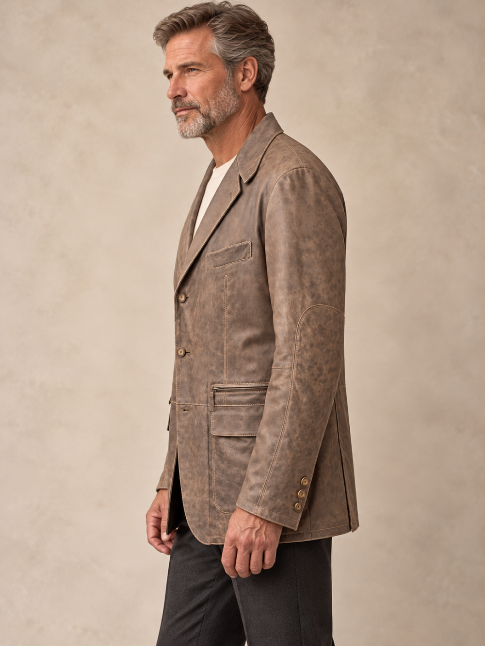 GIMO’S Men’s Lamb Nappa Leather Blazer – Taupe Brown – IT 60|1043
