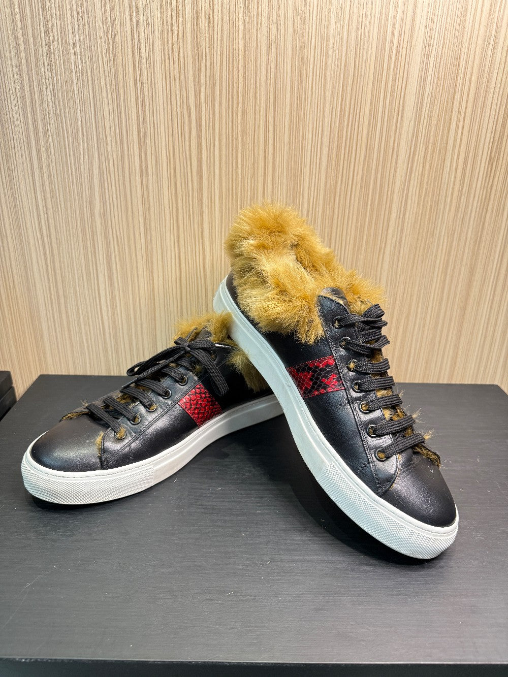 Roberto Cavalli RC100 C Leather Sneakers with Dyed Fur Trim Size EU 43.5|275