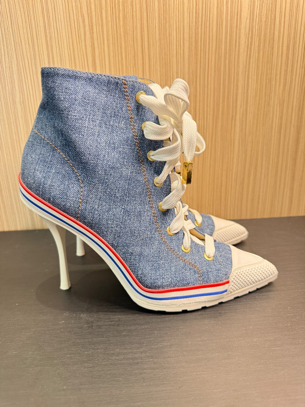Moschino Couture Denim Lace-Up High Heel Sneaker Boots Size EU 40|307