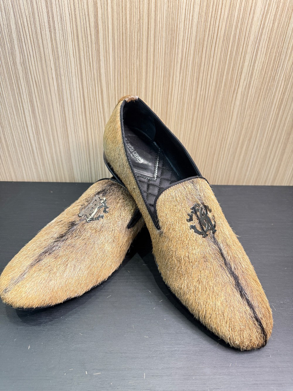 Roberto Cavalli Hair-On Goatskin Smoking Slippers Loafers Size EU 44|267