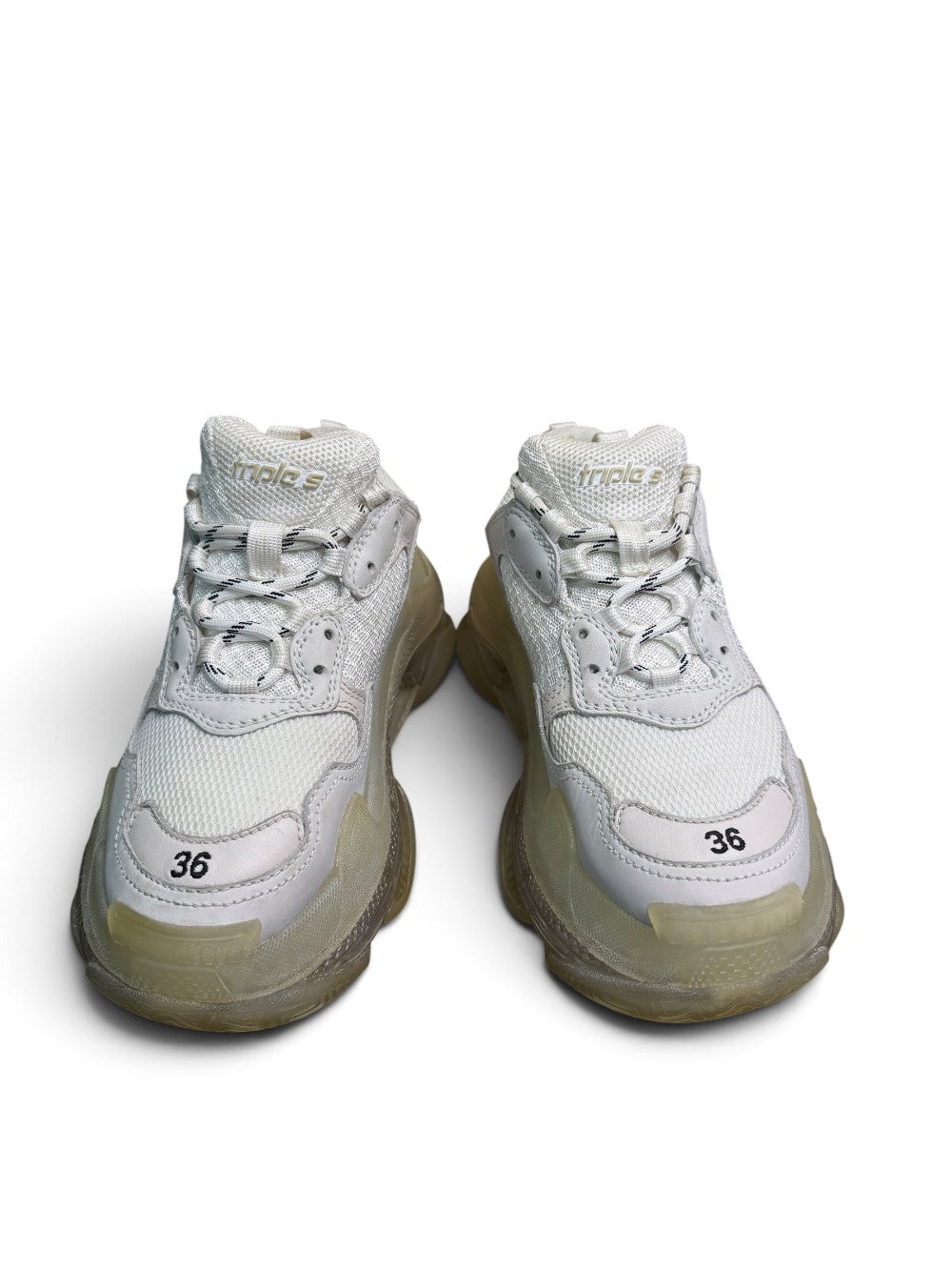 Balenciaga Triple S Clear Sole White Sneakers Size 36|483