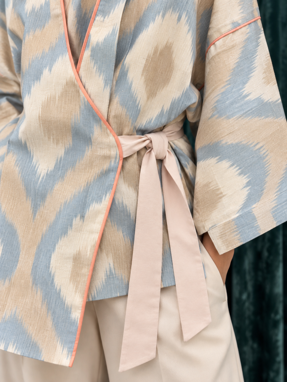 Lazy Mouse Ikat Wrap Kimono & Cropped Pants Set – M|985