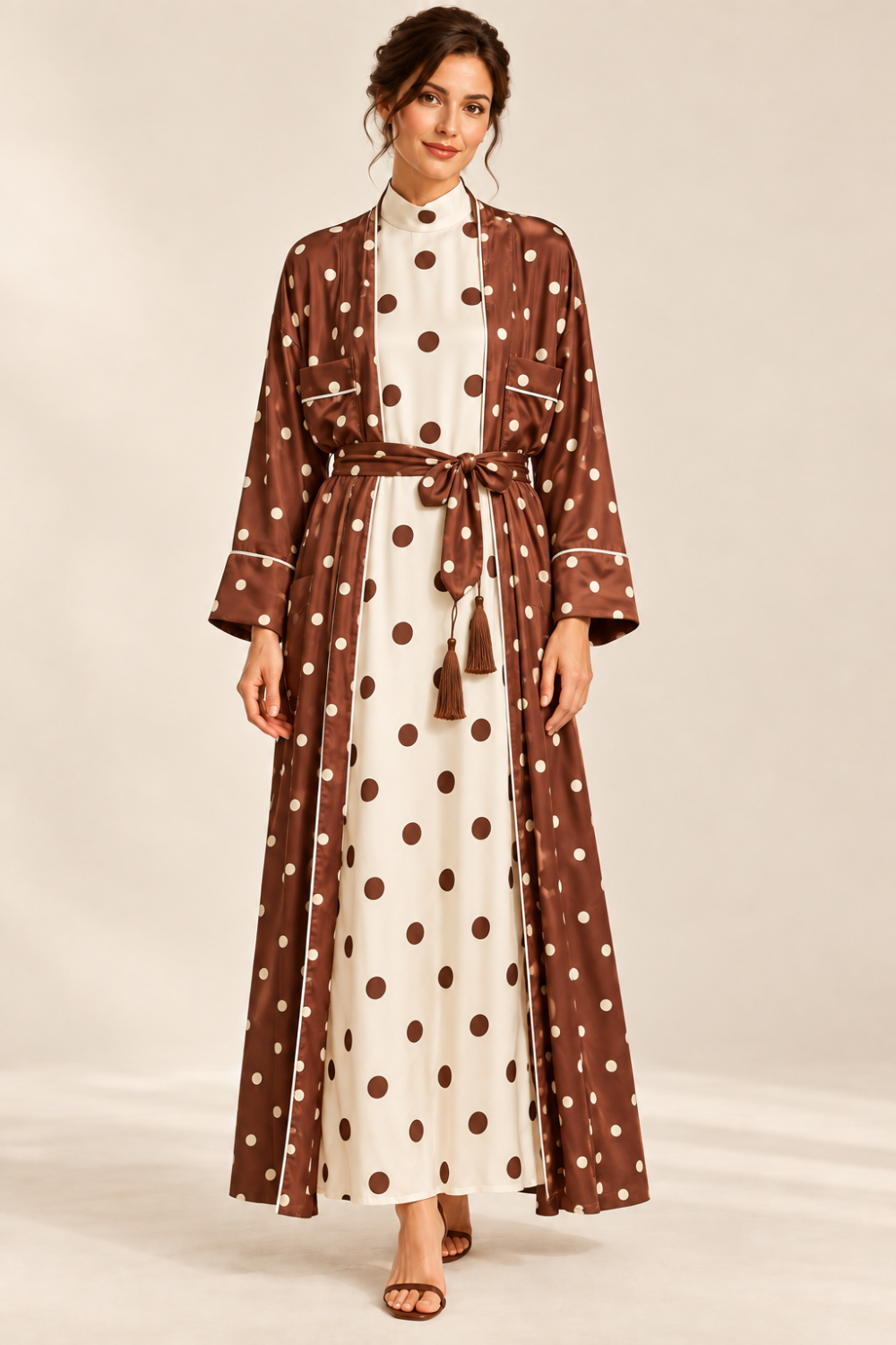 G Novak Silk Polka Dot Maxi Dress & Robe Set|981