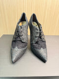 Icon Black Textured Leather & Wool Oxford Pumps. Size 40.|55