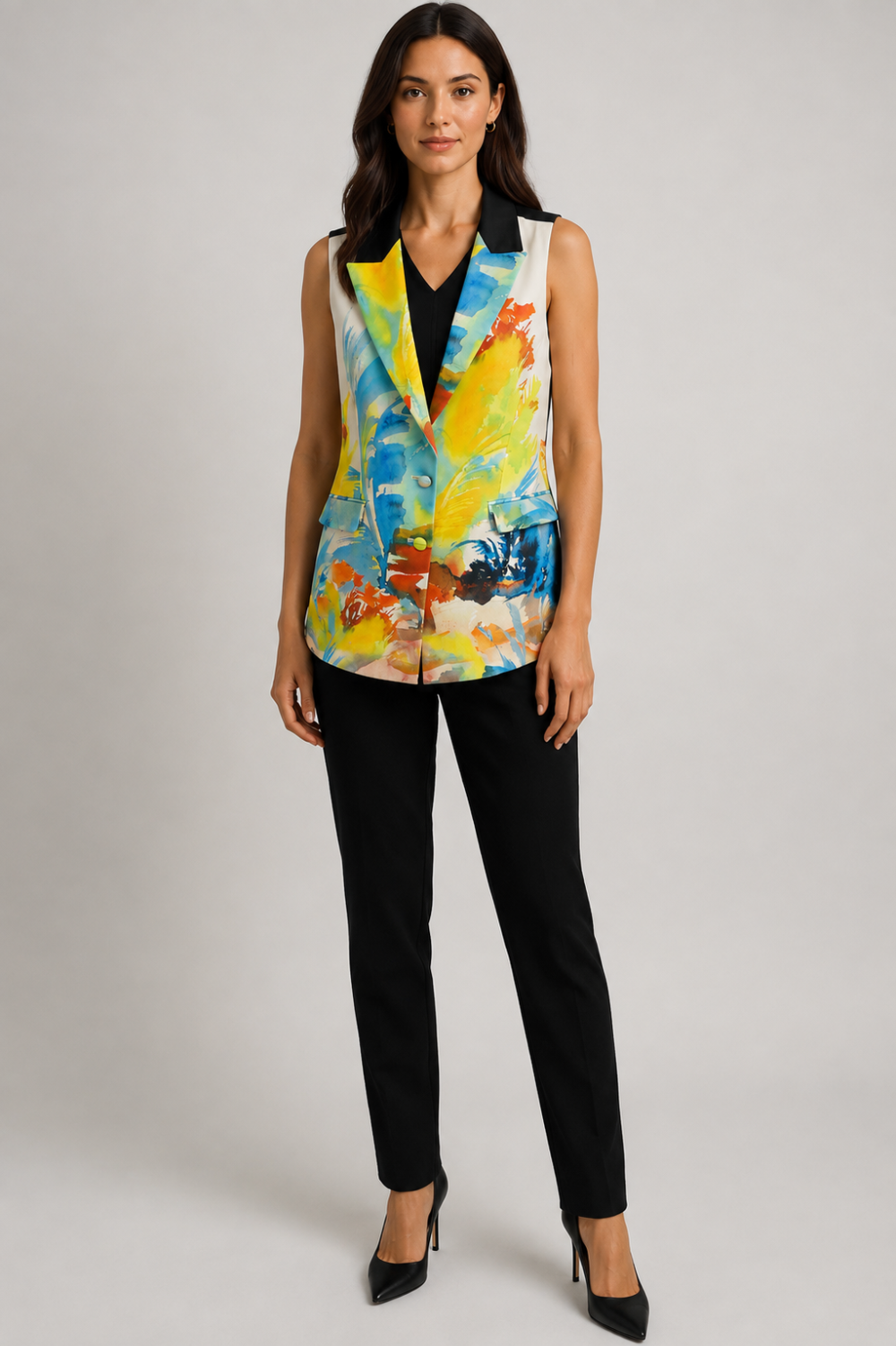 Robert Graham Watercolor Print Sleeveless Blazer Vest|546