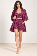 G. Novak Fuchsia Leopard Three-Piece Shirt, Top & Shorts Set|872