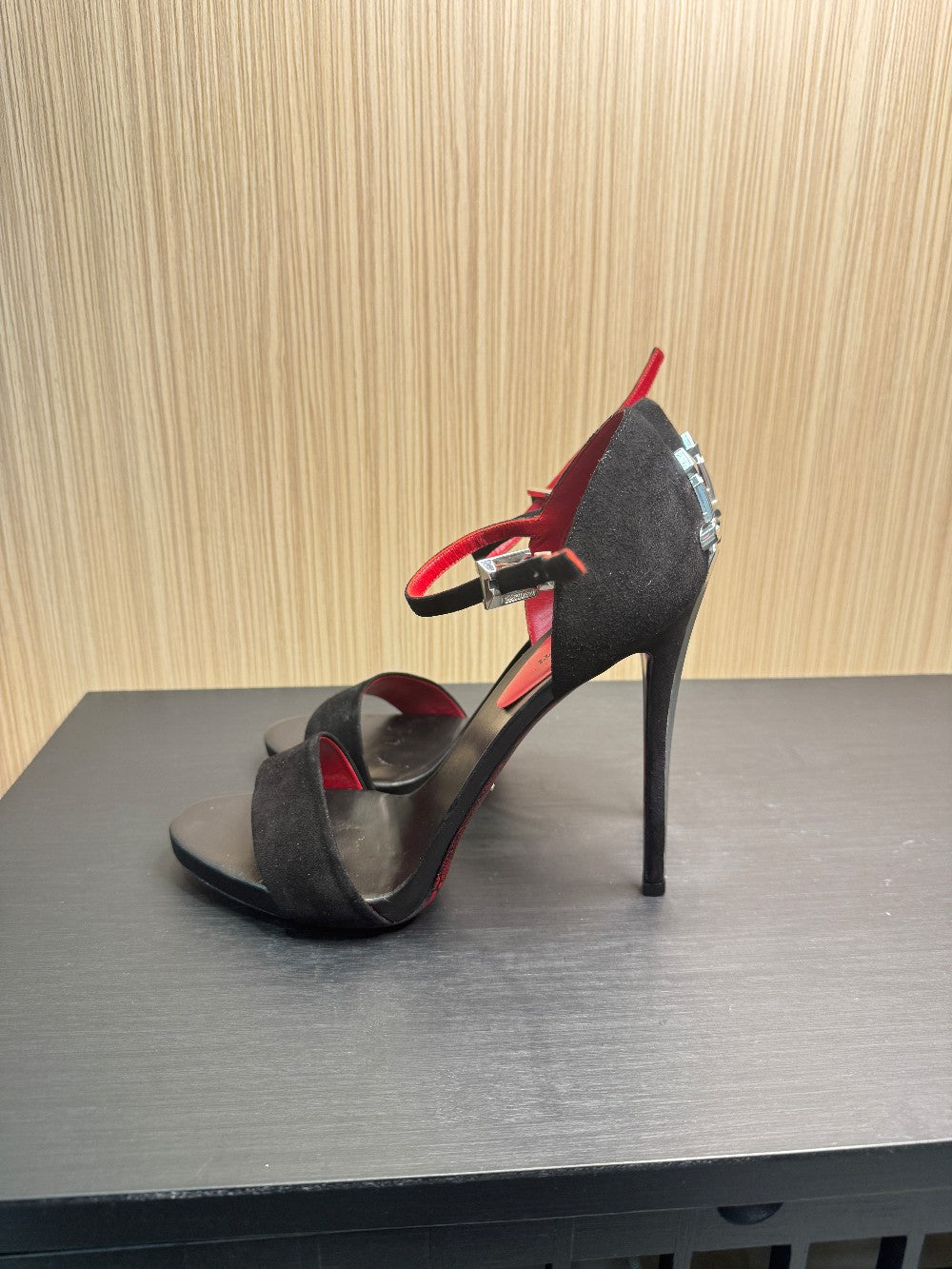 Cesare Paciotti Dagger Heel Black Suede Ankle Strap Sandals – Size 40|111