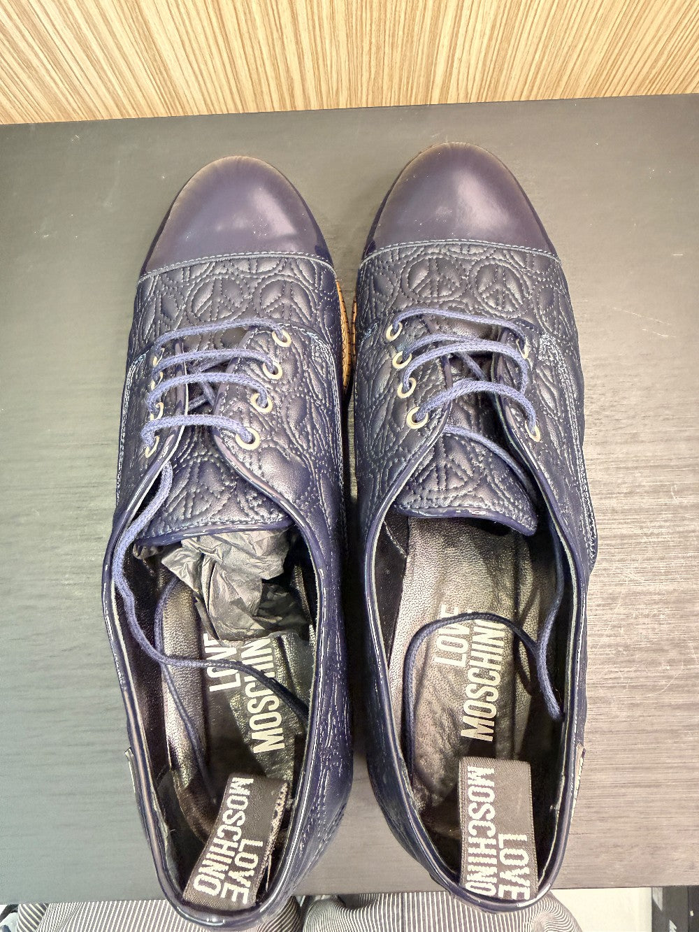 Love Moschino Quilted Platform Oxford Shoes Navy Size EU 39|312