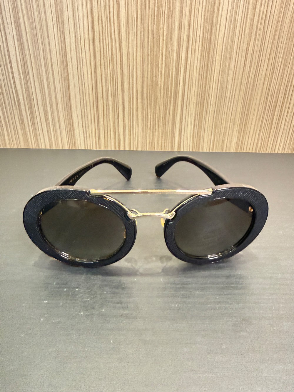Prada SPR 15S Round Double Bridge Sunglasses Size 53-25-140 – Black|421